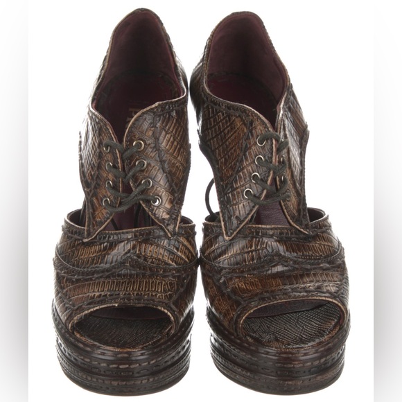 Prada Brown Leather Peep Toe Pumps - Picture 3 of 5